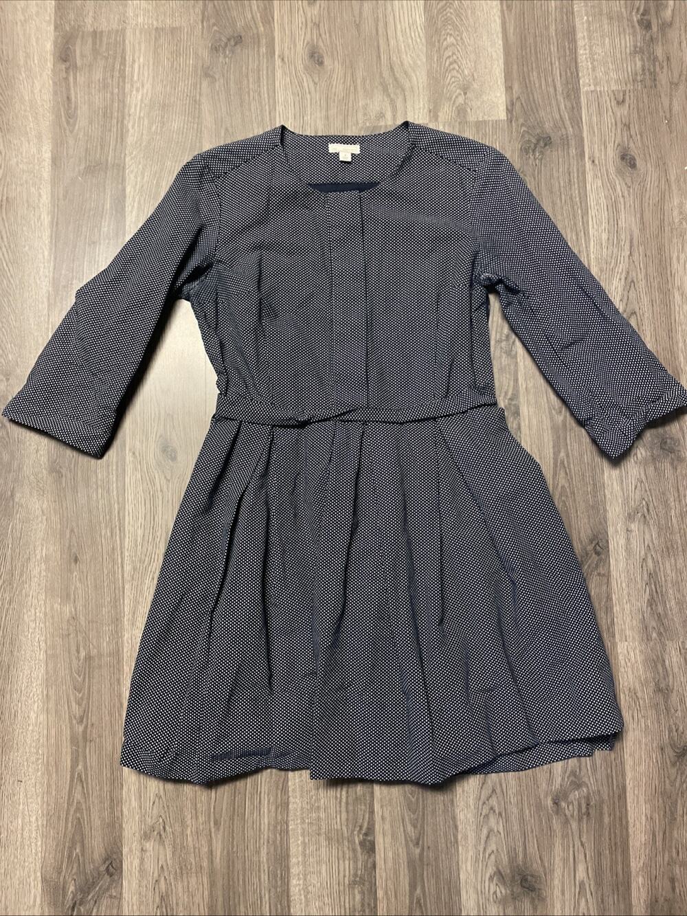 Gap Designed & Crafted Navy Blue Dot Pleated A-Line Dress Size 2